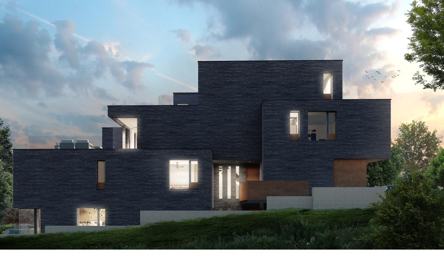 Garden elevation at dusk